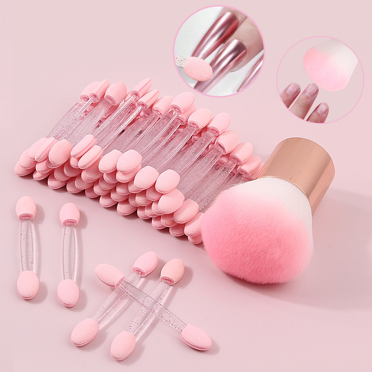 50 multi-functional double-headed sponge eyeshadow sticks, high-gloss blending brush, portable short-handled mushroom head soft bristled powder brush full figure