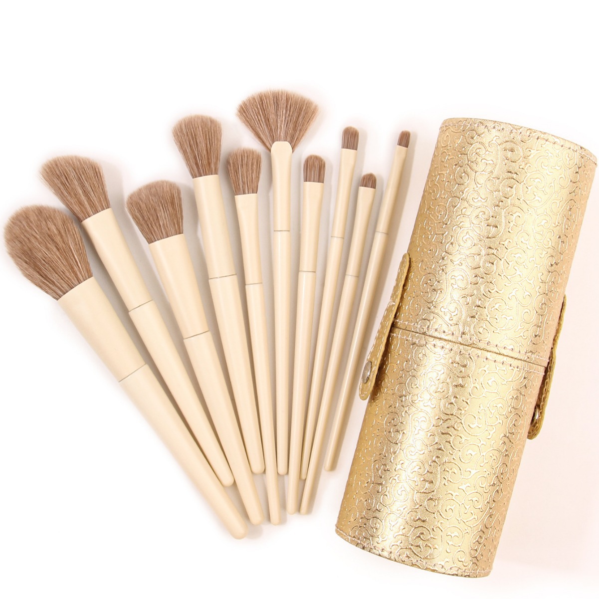 Yunci 10-piece complete makeup brush set, eyeshadow brush, loose powder brush, soft bristle beauty tool set combination, storage bucket Specification drawing