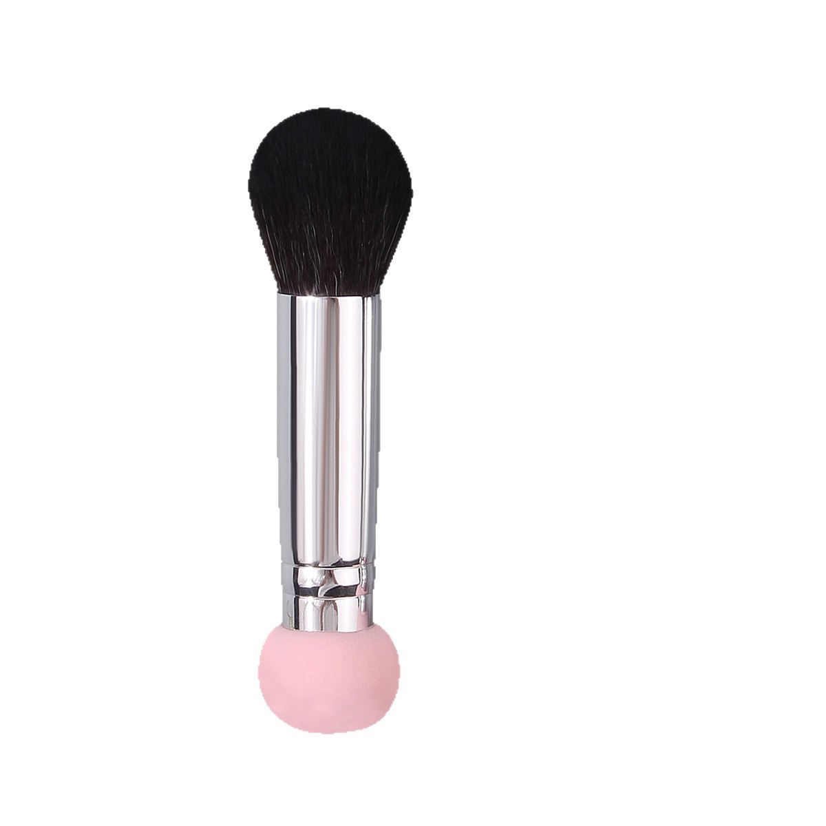 2-piece mini dual-head two-in-one makeup brush, silver tube pink sponge head loose powder blush brush, concealer brush sleeve brush Item Picture