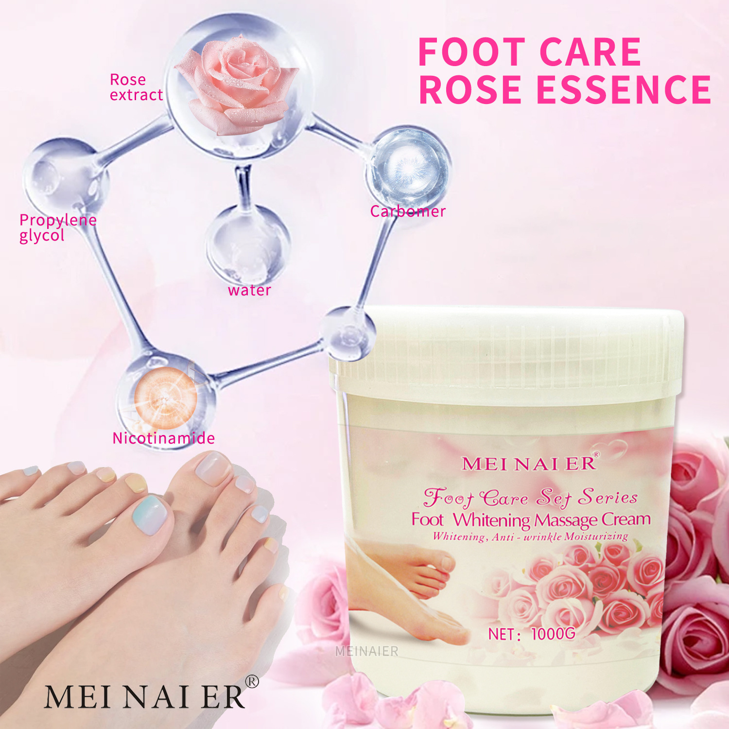 Cross-border Rose Foot Massage cream Deep Cleansing, Exfoliating, moisturizing and nourishing Massage cream Foot mask factory wholesale Specification drawing