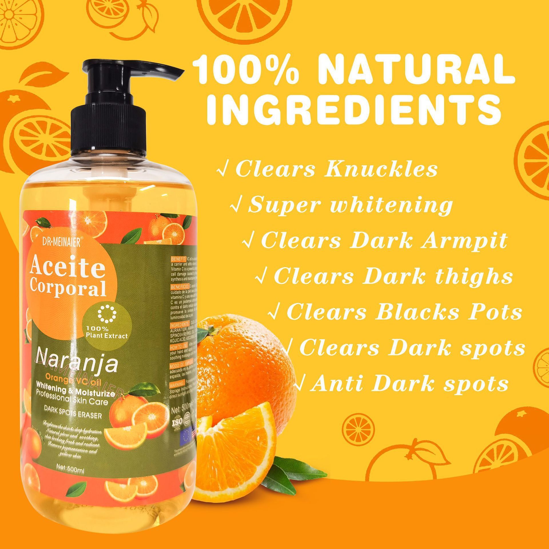 Wholesale of 500ml fresh orange Vitamin C essential oil for hair care, body massage, Moisturizing skin care and VC massage oil full figure