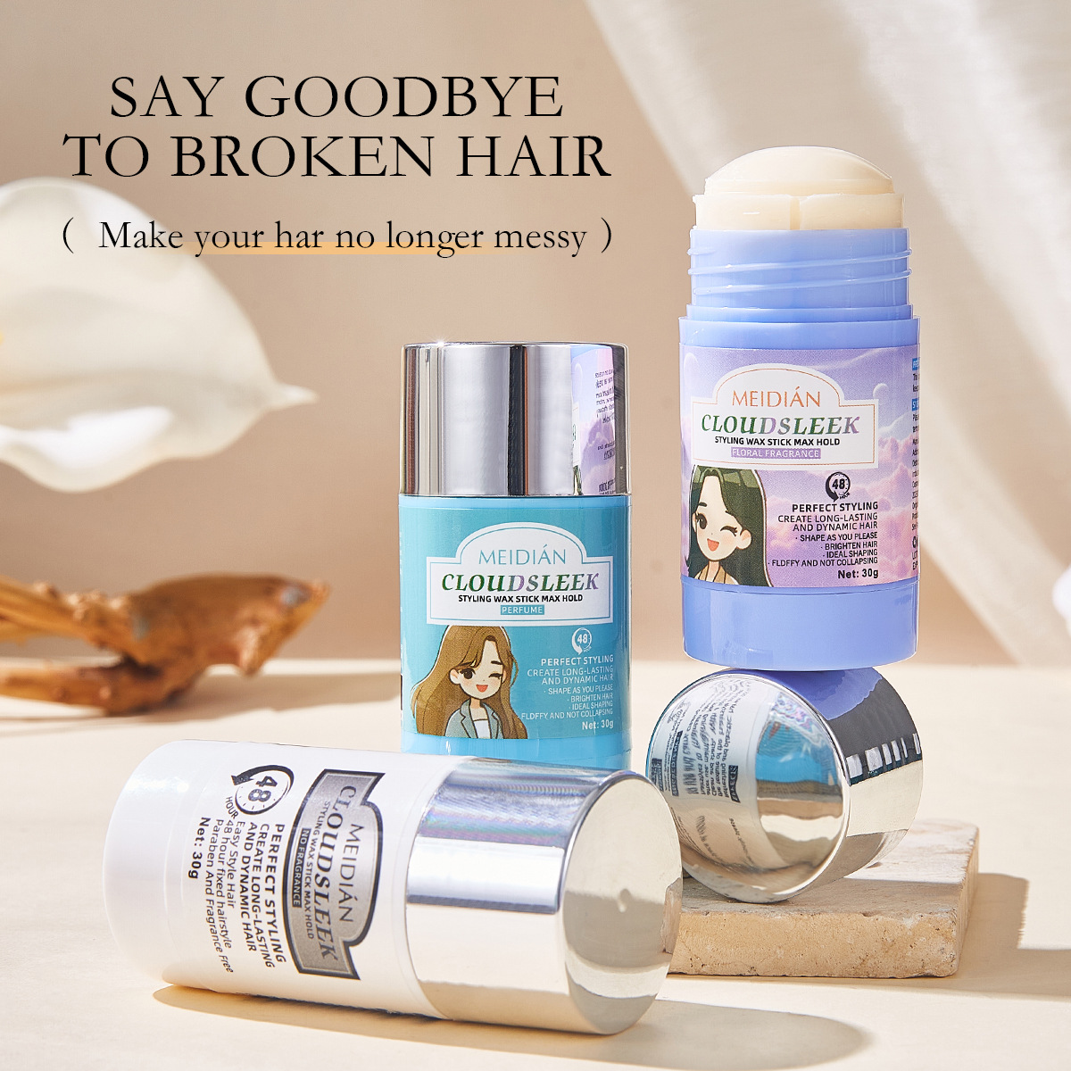 Cross-border exclusive Meidian solid hair wax sticks for breaking hair, styling and finishing, matte and long-lasting setting solid hair wax details Picture