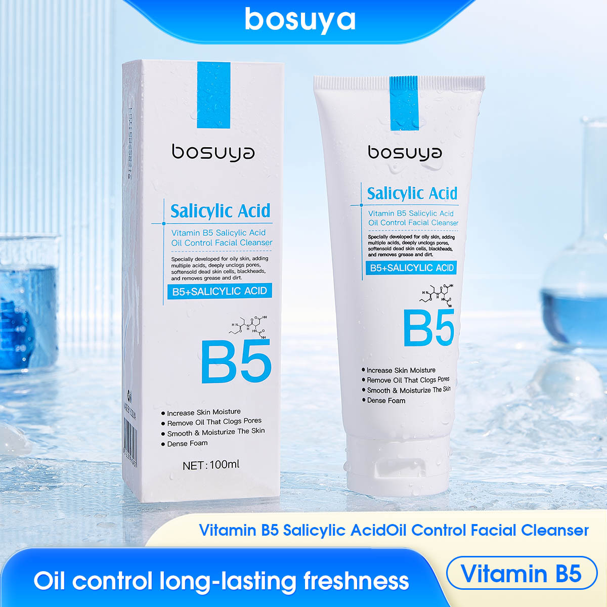 Cross-border exclusive BosuyaB5 salicylic acid oil-Control Facial Cleanser, Hydrating and Moisturizing Cleansing Facial Cleanser, universal full figure