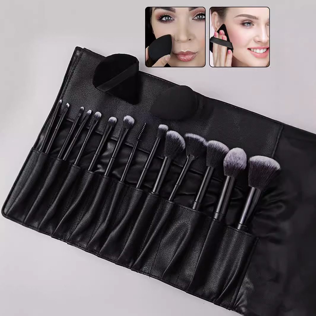 A complete set of 14 high-end makeup brushes, including loose powder, blush and eyeshadow brushes, is portable with 12 holes and a strap for storage details Picture