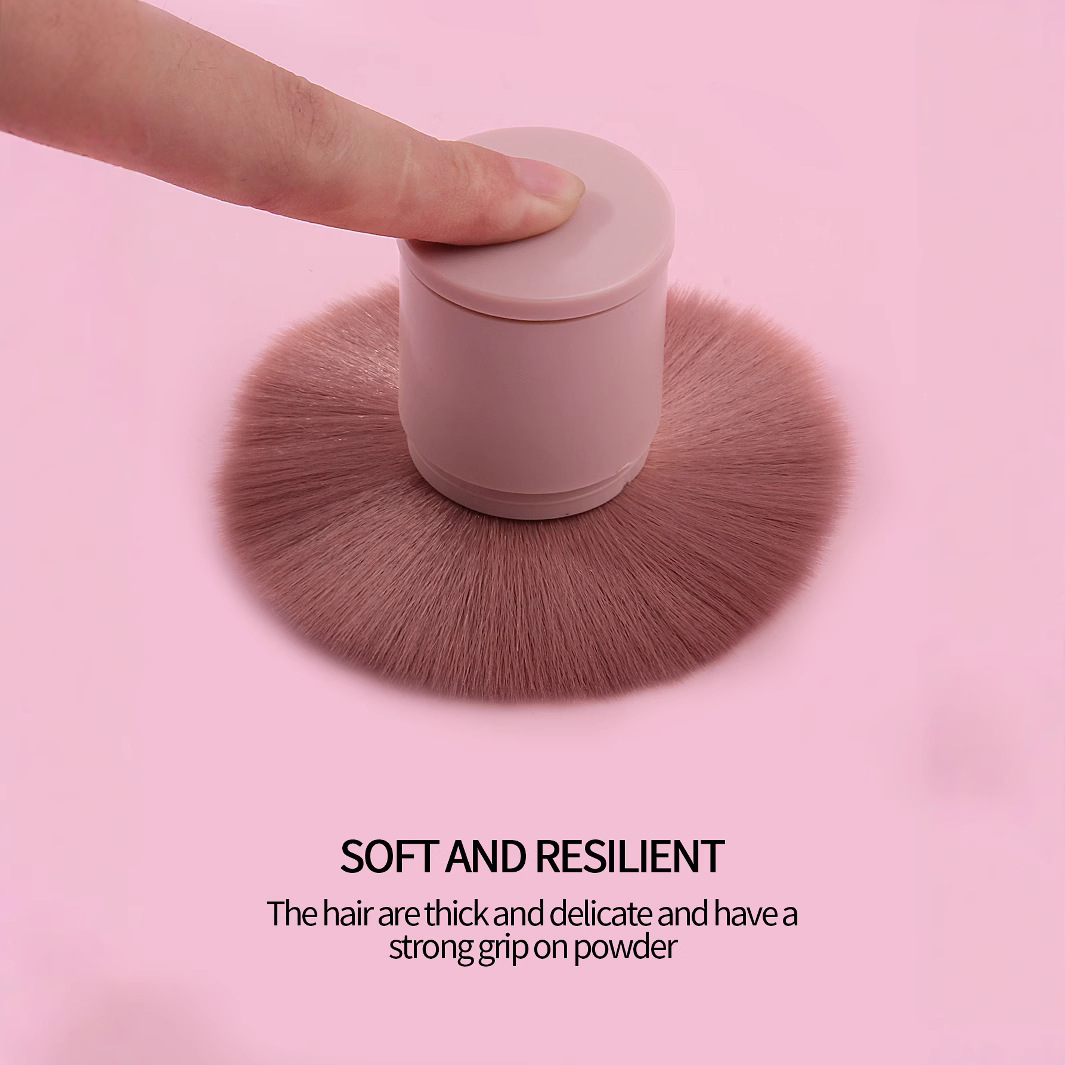 Pink large round head telescopic brush, super soft blush brush, foundation brush, nail dust brush, factory stock available, can be dispatched on the same day details Picture