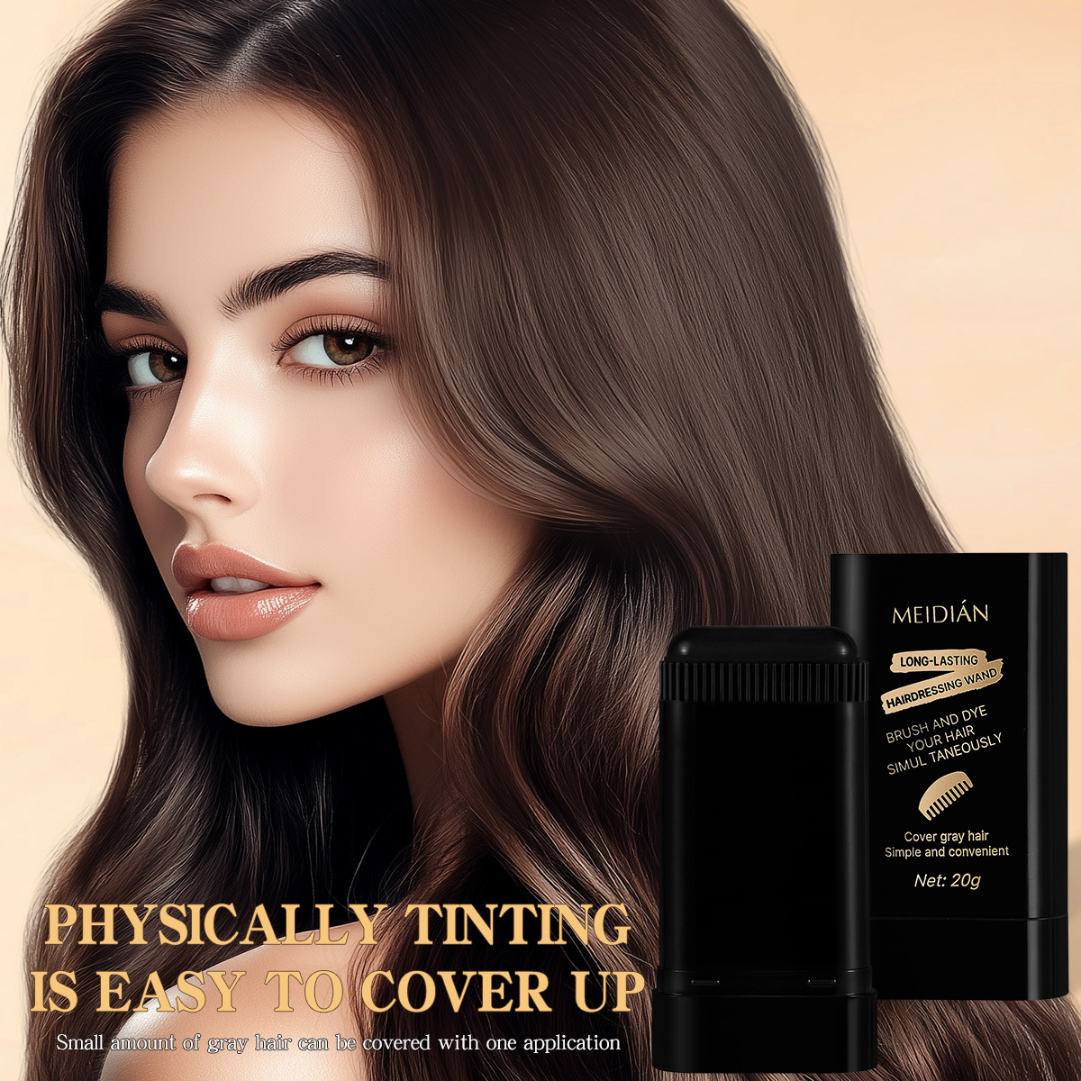 【 Cross-border Exclusive 】MEIDIAN Hair Care Stick for beauty, hair color modification, covering white hair, portable and gentle dyeing Specification drawing