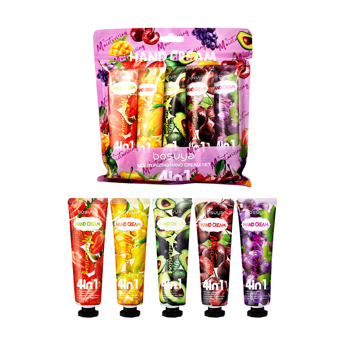 Cross-border exclusive bosuya 4in1 Fruit Hand Cream Moisturizing, Hydrating and Anti-cracking Light Fragrance Moisturizing Hand Cream Item Picture