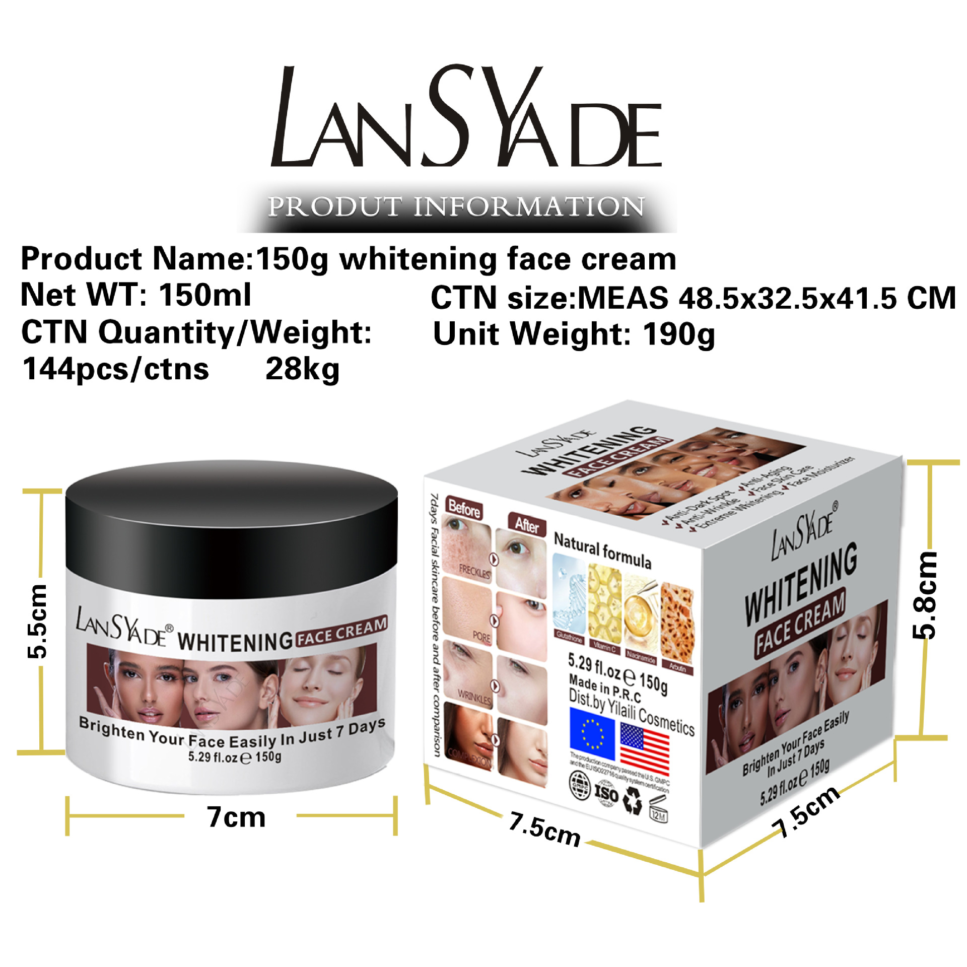 Cross-border facial cream, blackening cream, firming, moisturizing, brightening, hydrating, repairing and nourishing skin care wholesale Item Picture