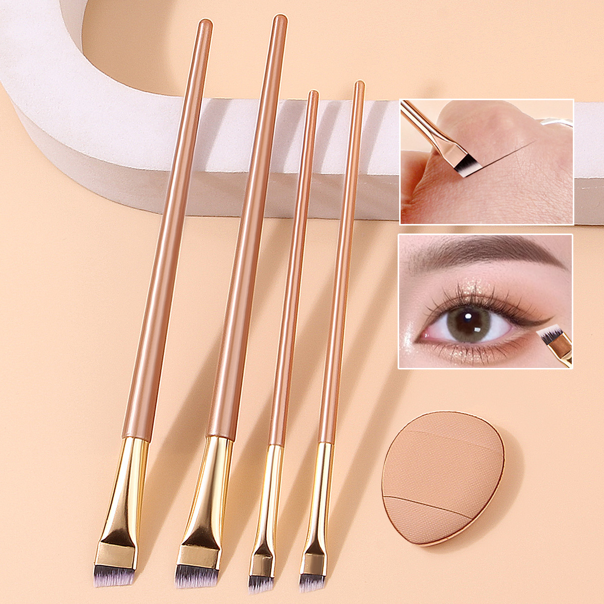 4 Fine blade eyeliner brushes, flat and slanted eyebrow brushes, under-eye brush, eye makeup brush, mini air cushion thumb powder puff details Picture