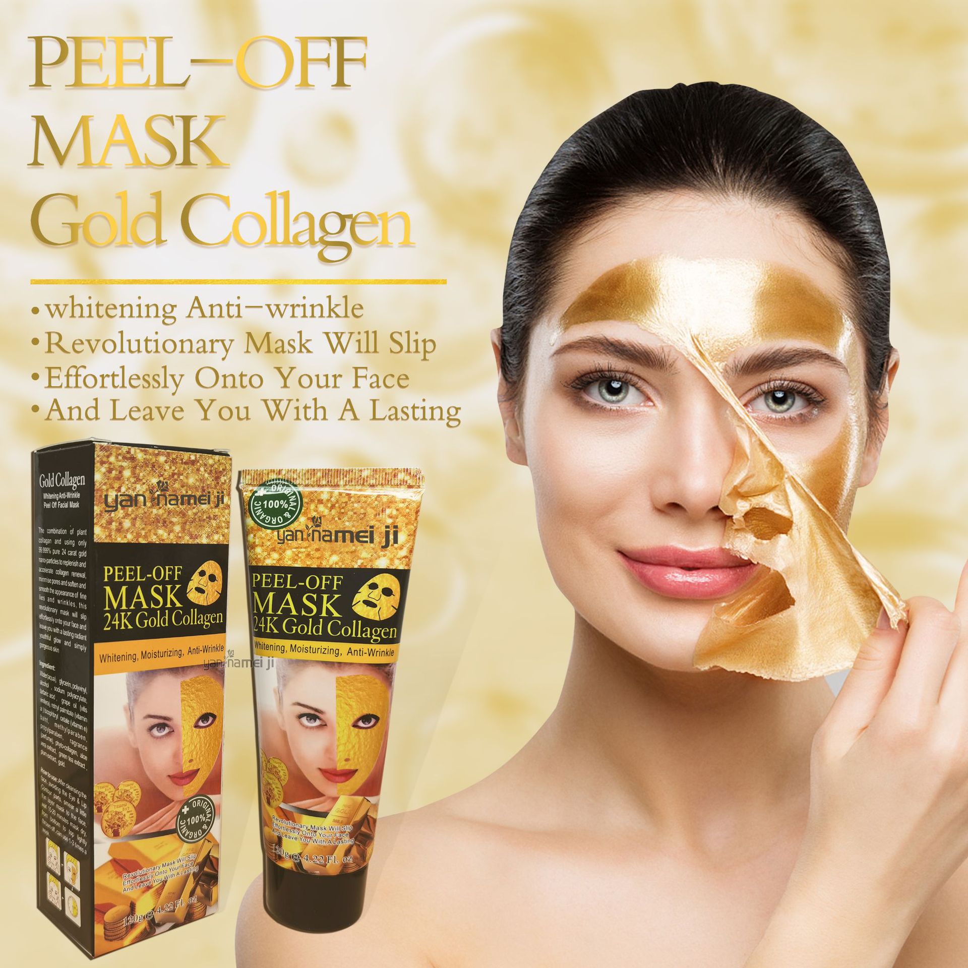 Cross-border trade 24K Gold Mask Bone Collagen Hydrating Peel-off Nasal Mask Patch Brightening Skin tone Wholesale 120g full figure
