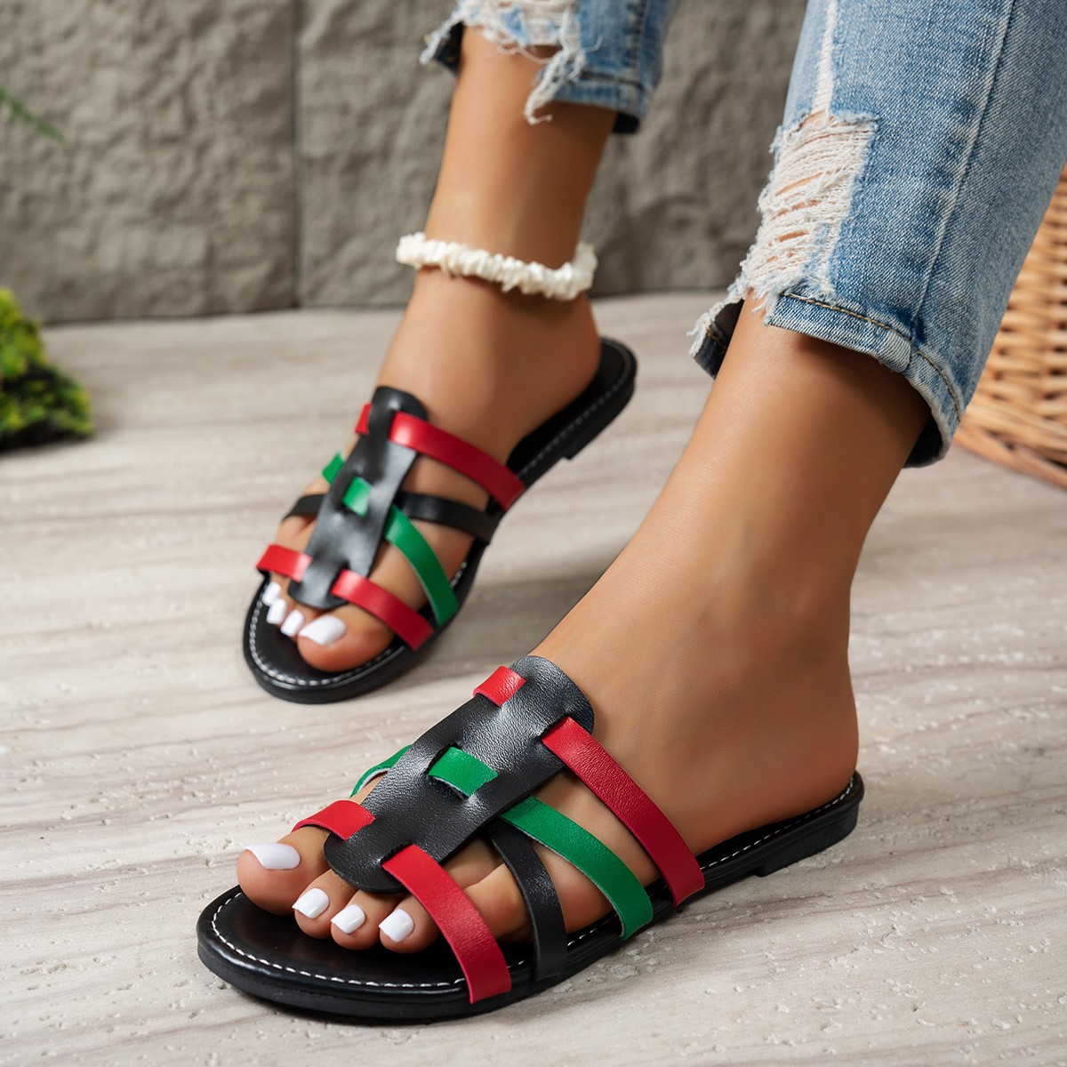 slippers for women 2025 summer new flip-flops Beach casual European and American cross-border woven cool slippers slippers Specification drawing