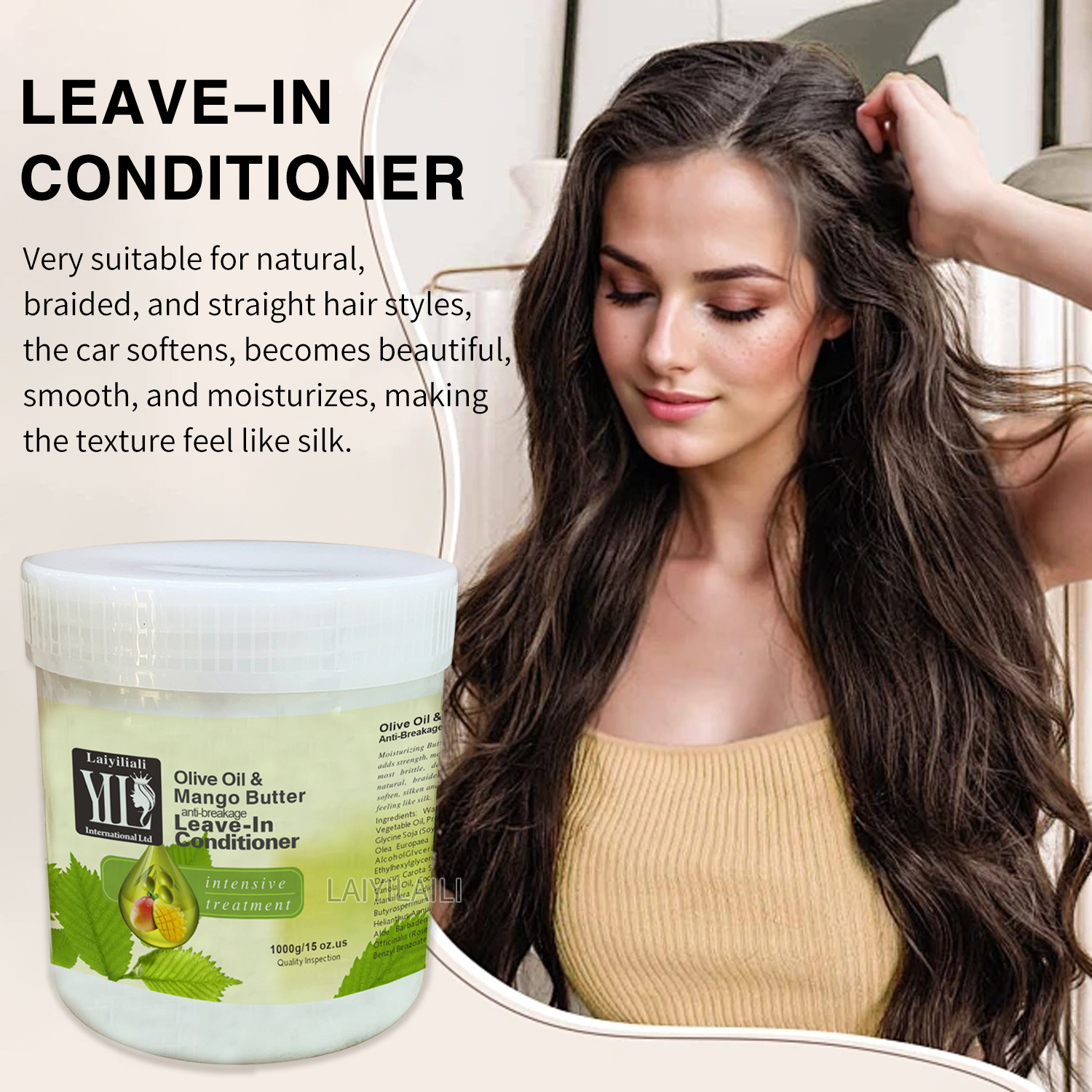Cross-border Olive Oil & Mango Smoothing Hair Conditioner, Hair Mask Repair, Nourishing and Moisturizing Restoring Cream Wholesale for export 1000g Specification drawing