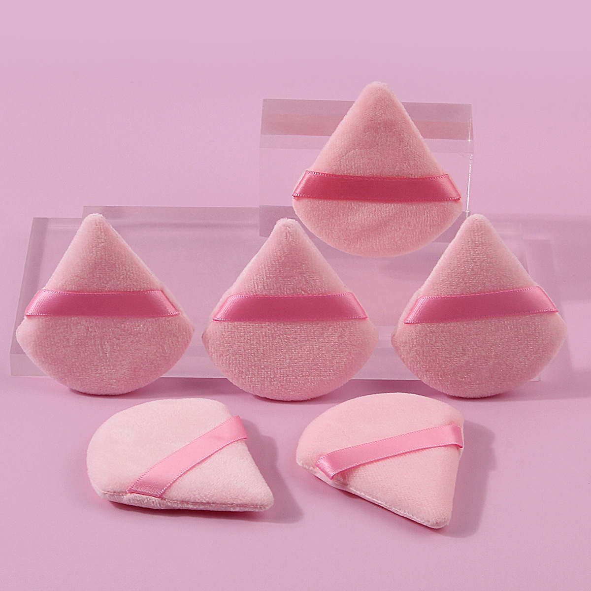 Cross-border in-stock pink triangular powder puff, fan-shaped makeup sponge powder puff, setting powder puff, loose powder puff wholesale full figure