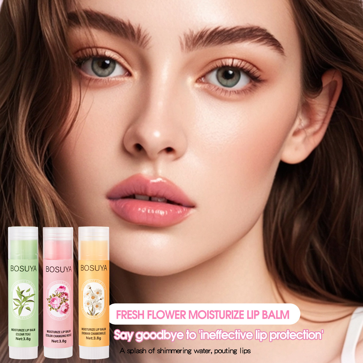 【 Cross-border Exclusive 】 Bosuya 3-Tube Lip Balm and Plant Extract Lip Balm Moisturizing and Light Lip Care wholesale details Picture
