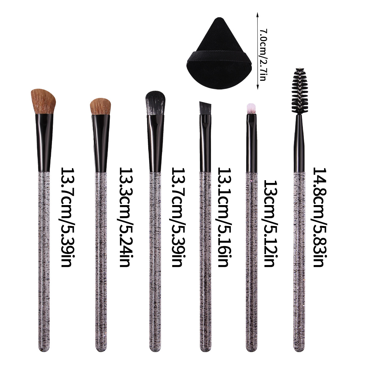 Hot-selling crystal handle 6-piece eye makeup brush set, eyeshadow mascara brush, ultra-thin fine eyeliner brush, triangular powder puff Application Scenario