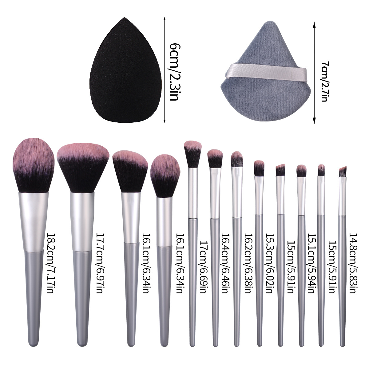 Factory direct sales of 12 soft-bristled makeup brushes set, foundation brush, eyeshadow brush with triangular powder puff, sponge egg in stock Application Scenario