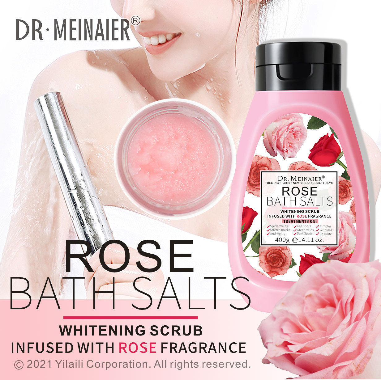Cross-border DRMEINAIER rose scrub Bath salt for deep exfoliation and chicken skin removal, full-body aromatherapy bath salt export Application Scenario