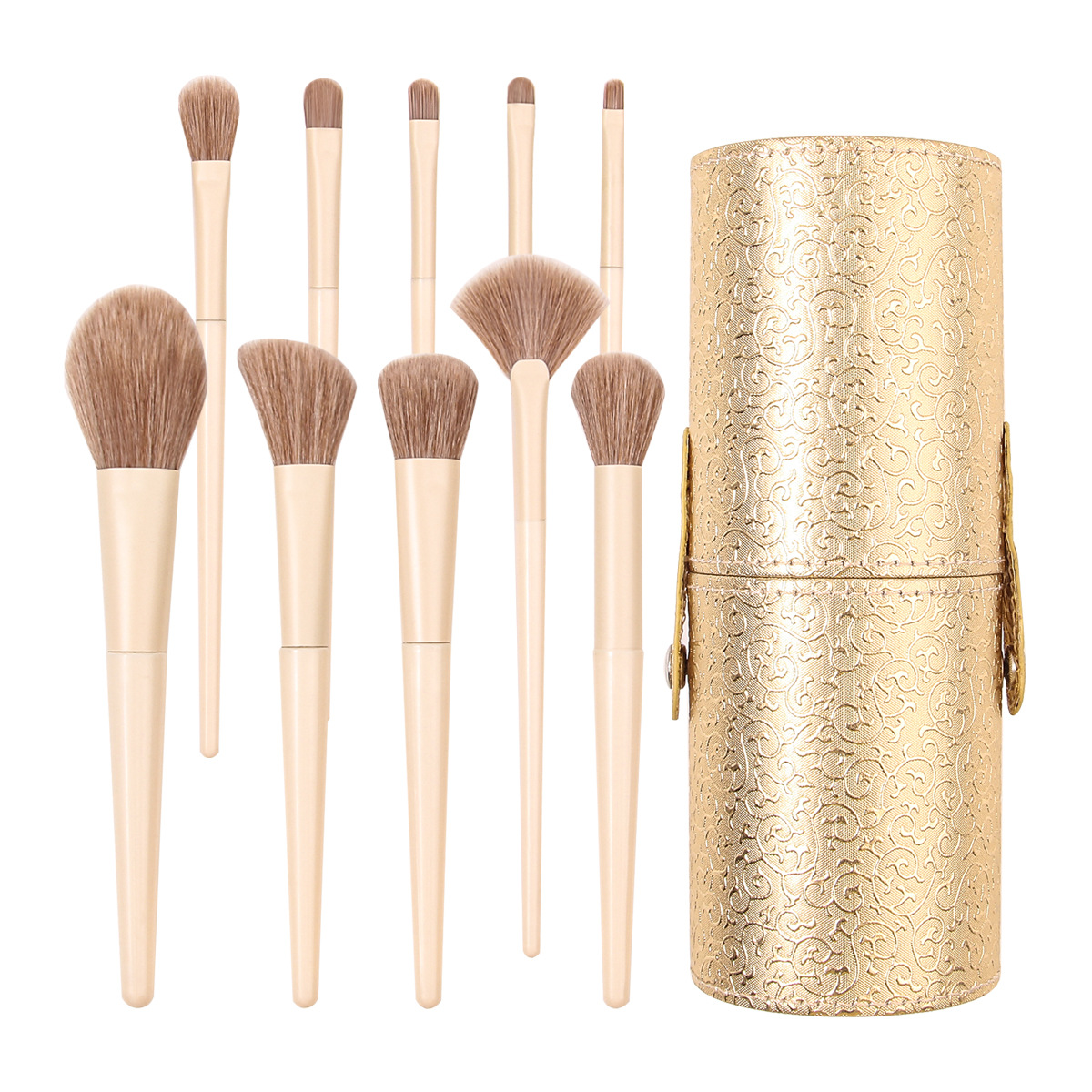 Yunci 10-piece complete makeup brush set, eyeshadow brush, loose powder brush, soft bristle beauty tool set combination, storage bucket full figure