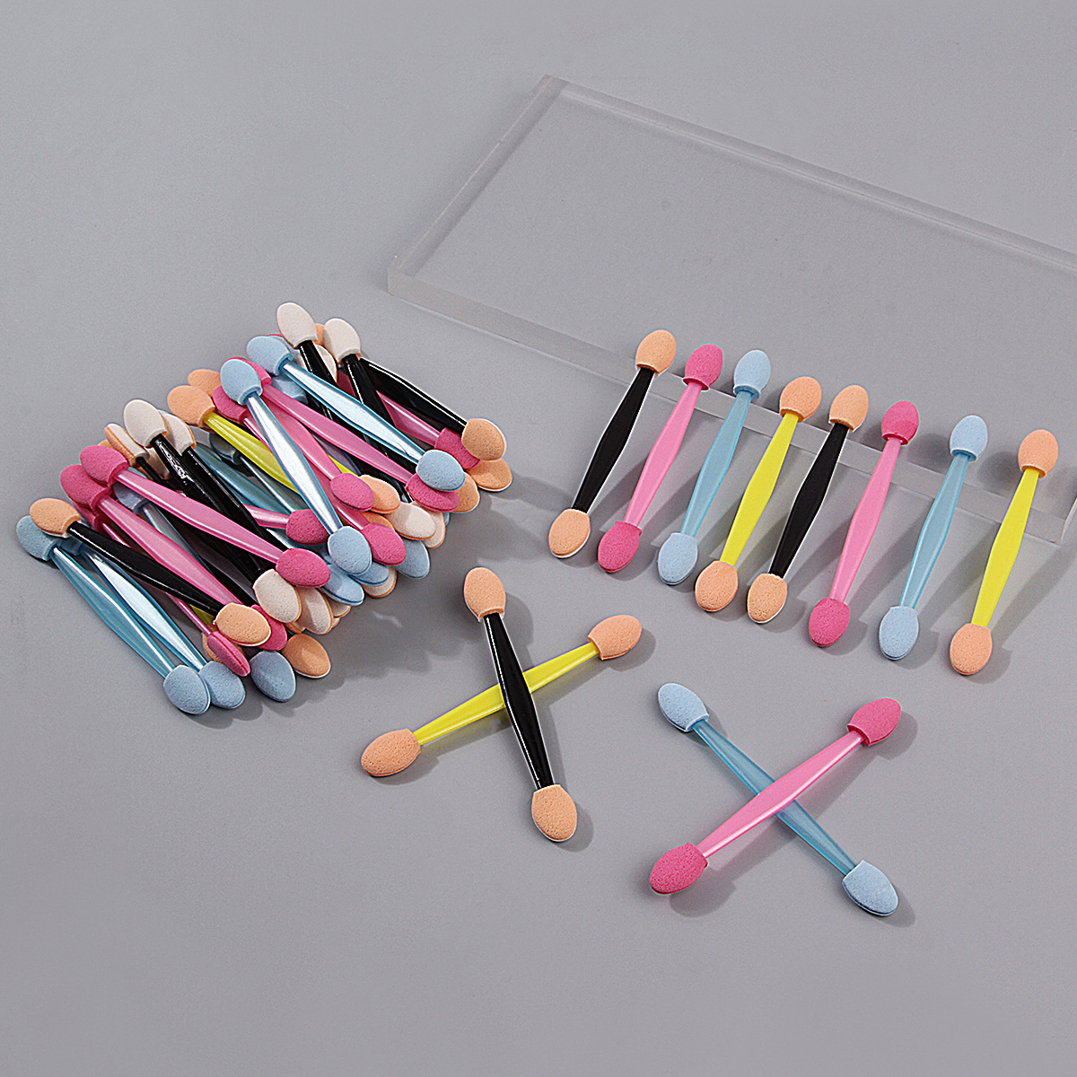 Multi-color mixed nail sponge stick, Aurora Magic Mirror powder applicator, double-head eyeshadow brush, disposable makeup eyeshadow stick full figure