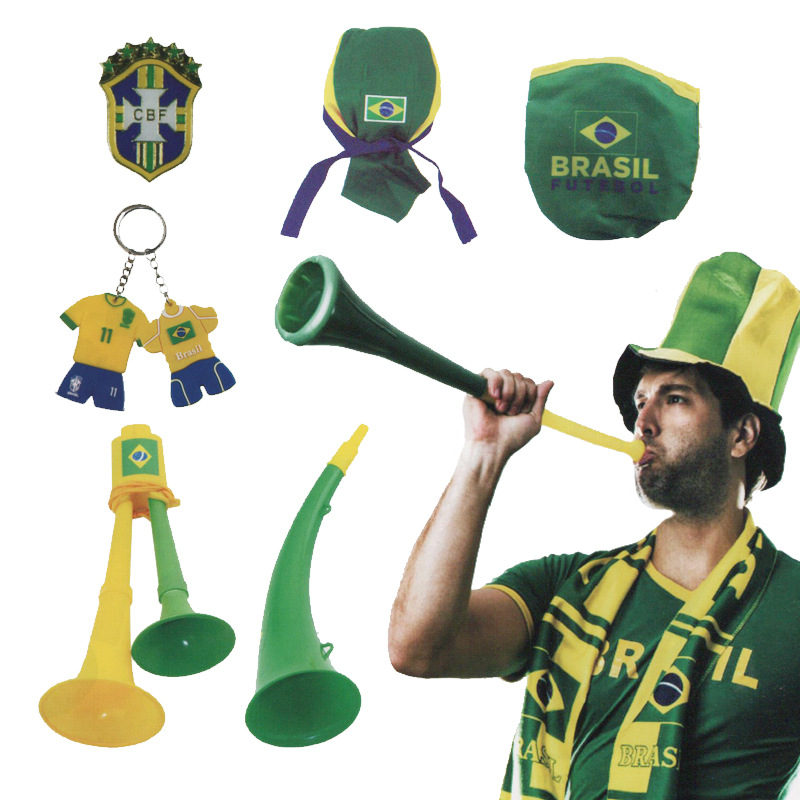 Chuangdong Flag Brazilian Flag Fan product display stand Set, round-neck T-shirt, fringed tinted football scarf, baseball cap, car flagpole details Picture