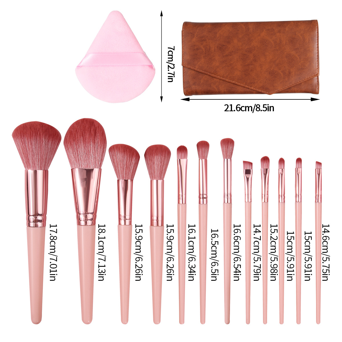 Hot-selling 12-piece makeup brush set for beginners: eyeshadow brush, blush brush, highlight brush, flocking triangular powder puff with brush bag Application Scenario