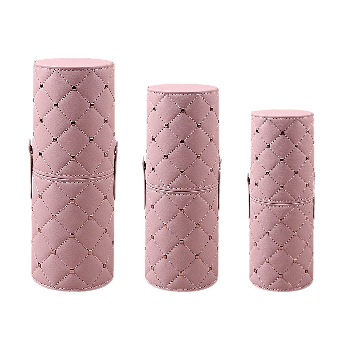 Cross-border best-selling makeup brush storage bucket, dust-proof and covered makeup brush storage bag, PU leather surface rivet bucket, fast delivery Item Picture