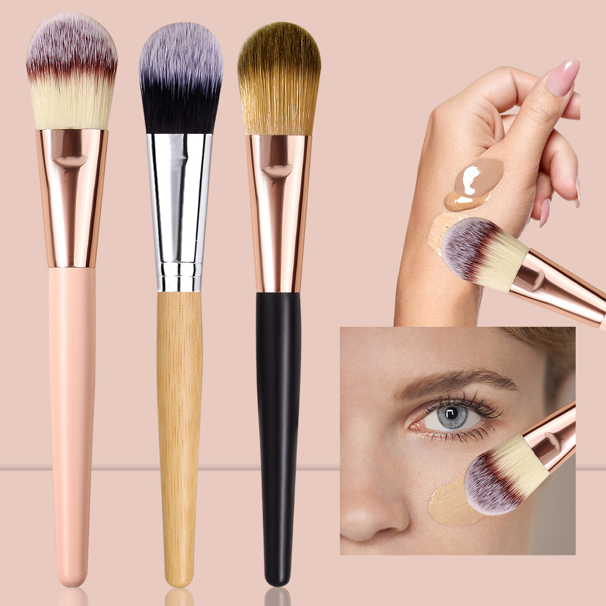 Wholesale of new single-stem foundation brush, portable makeup brush, honey brush, soft bristle mask brush, blush brush and beauty tools full figure
