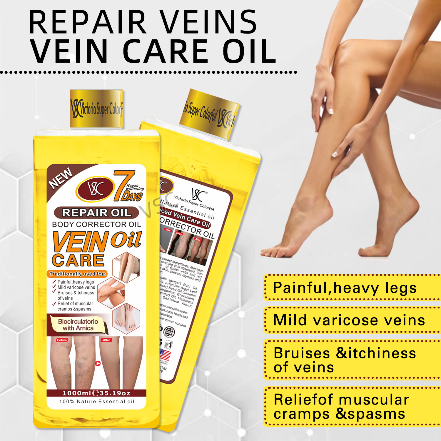 Cross-border foreign trade VSC Varicose Veins Oil, Calf protruding blue Veins Essential Oil, Heating Massage, Leg Soothing Massage Oil Specification drawing