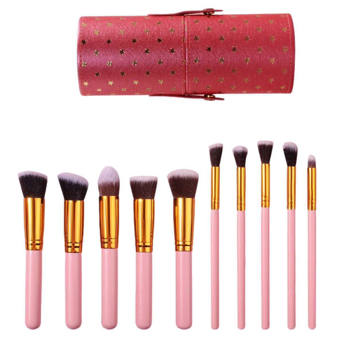 Cross-border stock of 10 cosmetic brushes in barrels, complete set of blush brushes, eyeshadow brushes, soft bristles, portable beauty tools for beginners Item Picture
