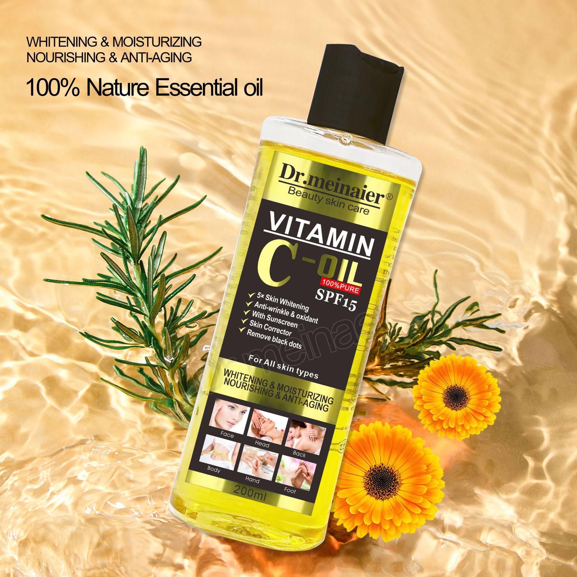 Cross-border essential oil export VC Vitamin E oil Facial and body care moisturizing and hydrating Massage Darkening natural SPA moisturizing oil Specification drawing