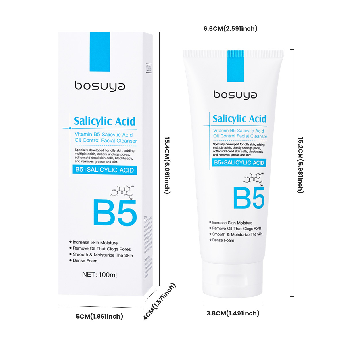 Cross-border exclusive BosuyaB5 salicylic acid oil-Control Facial Cleanser, Hydrating and Moisturizing Cleansing Facial Cleanser, universal Item Picture
