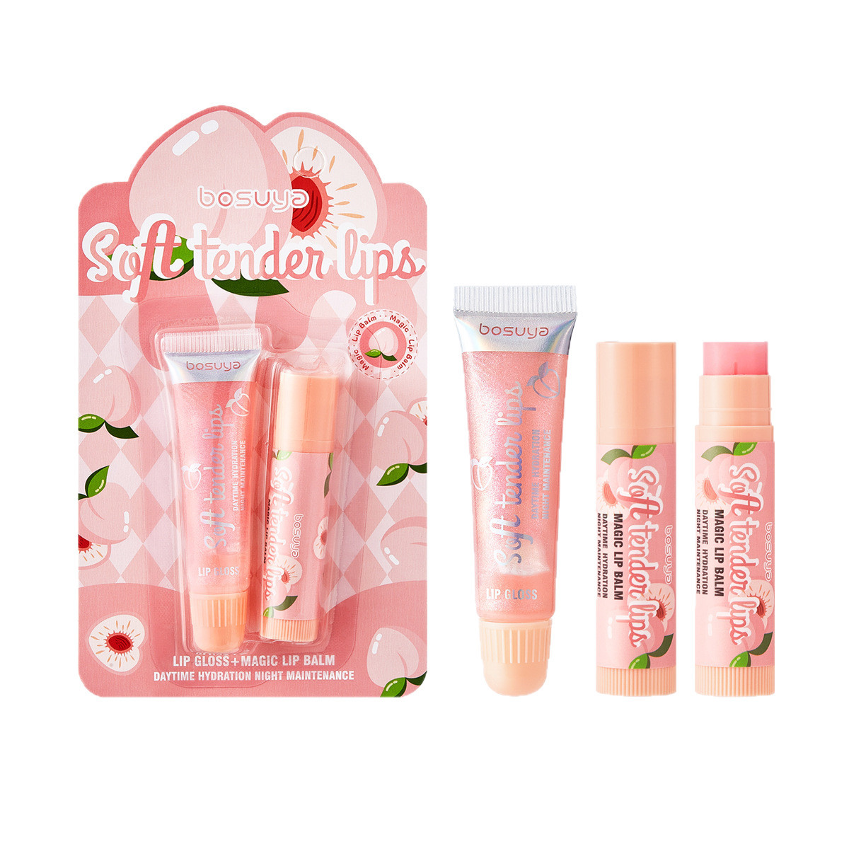 Wholesale of BOSUYA Thermochromic Lip Balm + Pearlescent Lip Oil 2-tube set and fruit lip balm set exclusively for cross-border supply Item Picture
