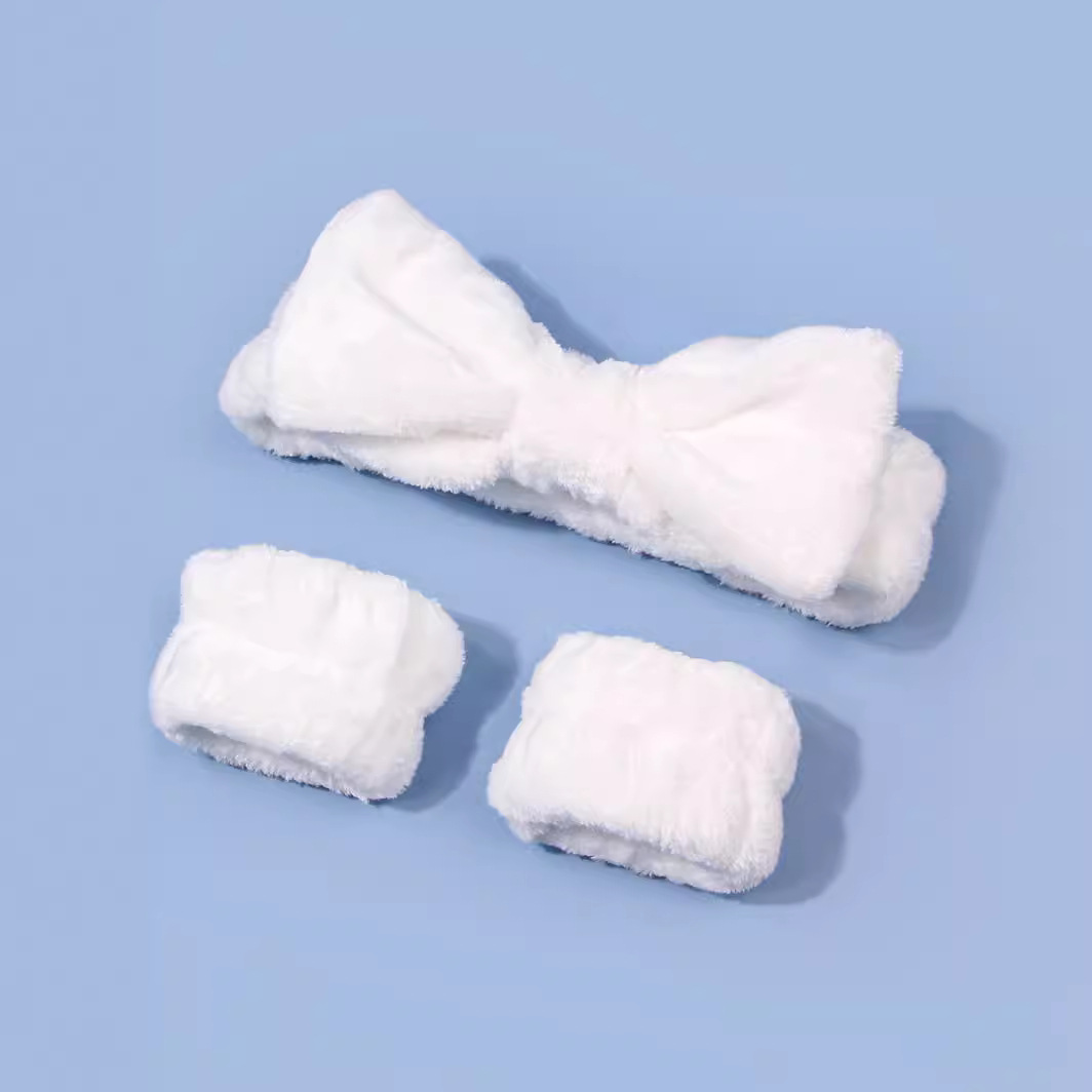 Three-piece set of facial moisture-proof bow hair band, coral fleece absorbent hair band, wrist, ladies for washing, skin care and moisture-proofing Specification drawing