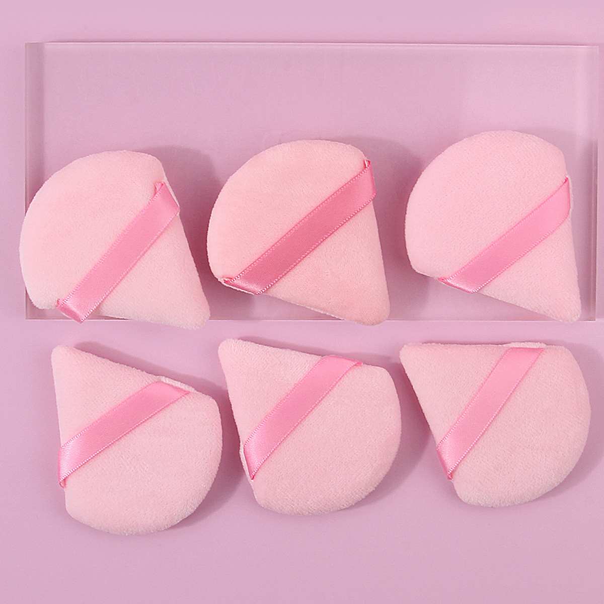 Cross-border in-stock pink triangular powder puff, fan-shaped makeup sponge powder puff, setting powder puff, loose powder puff wholesale details Picture