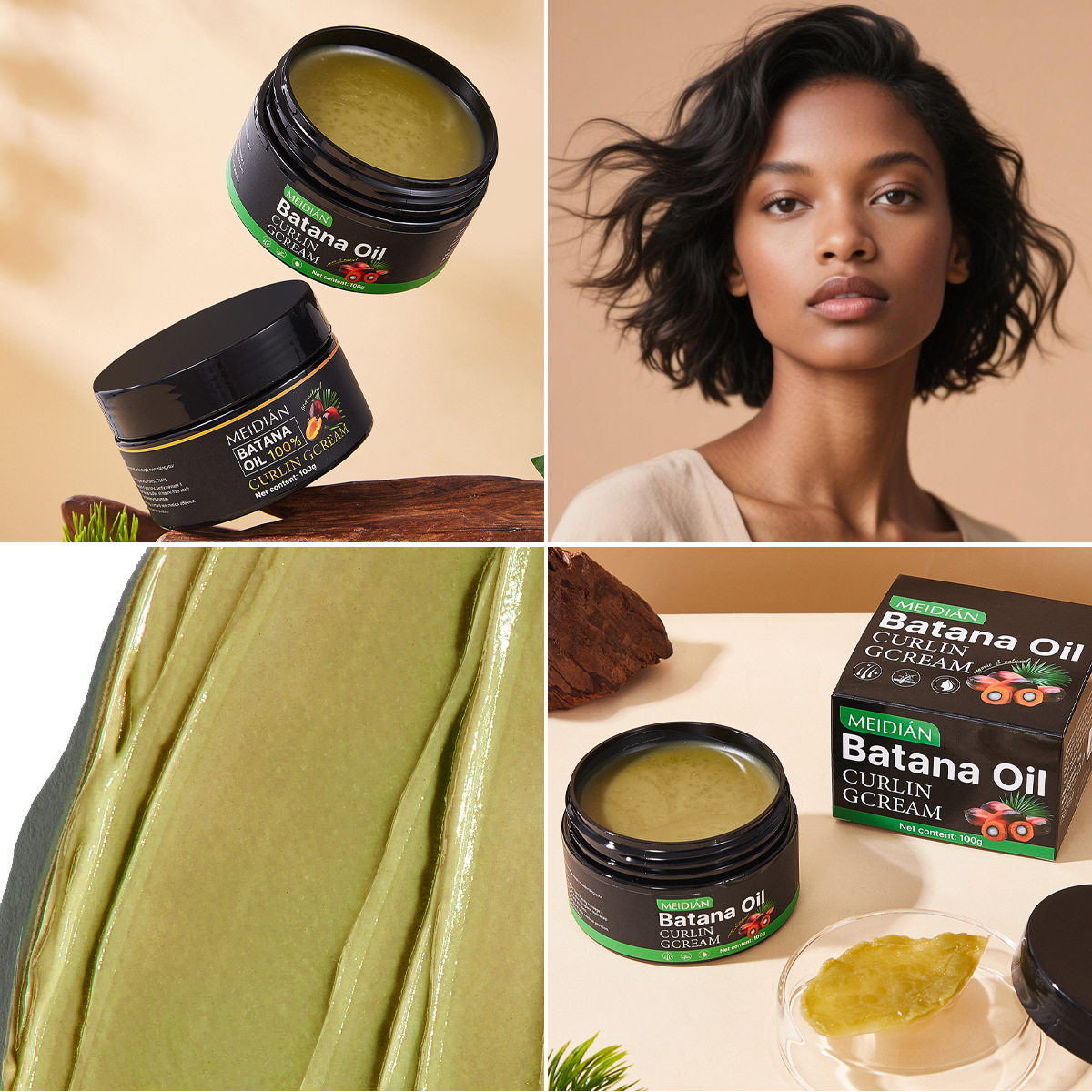 Cross-border exclusive Meidian Batana Oil Hair Cream, Smooth, Repairing, non-steaming, Dry and split Hair Conditioner Application Scenario