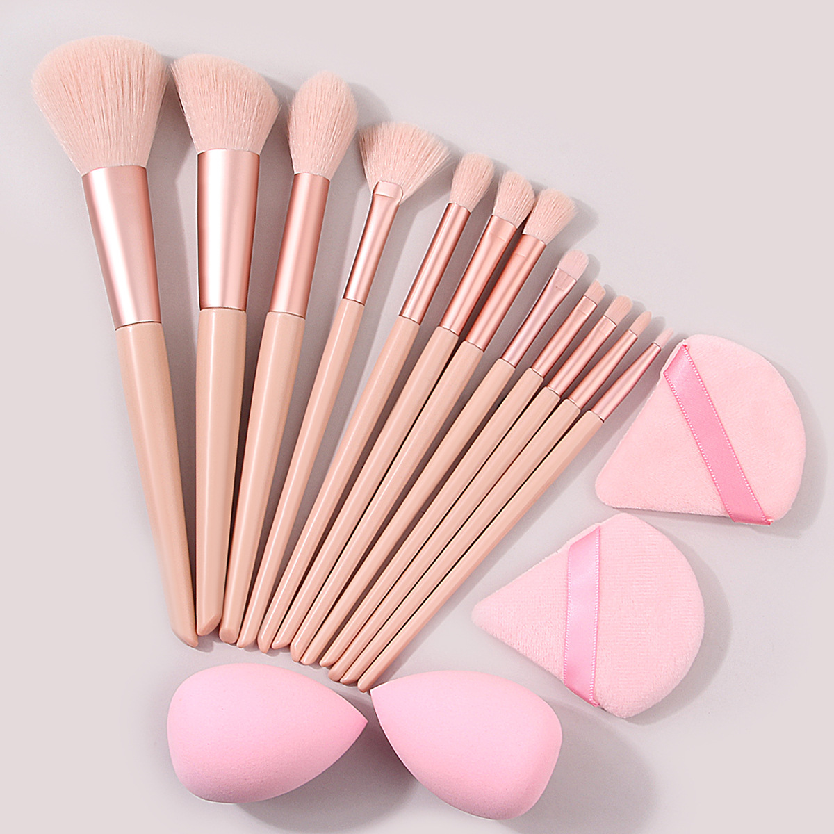 Portable 12-tube pink makeup brush set, dry and wet dual-purpose, powder-free triangular powder puff sponge beauty egg set Specification drawing