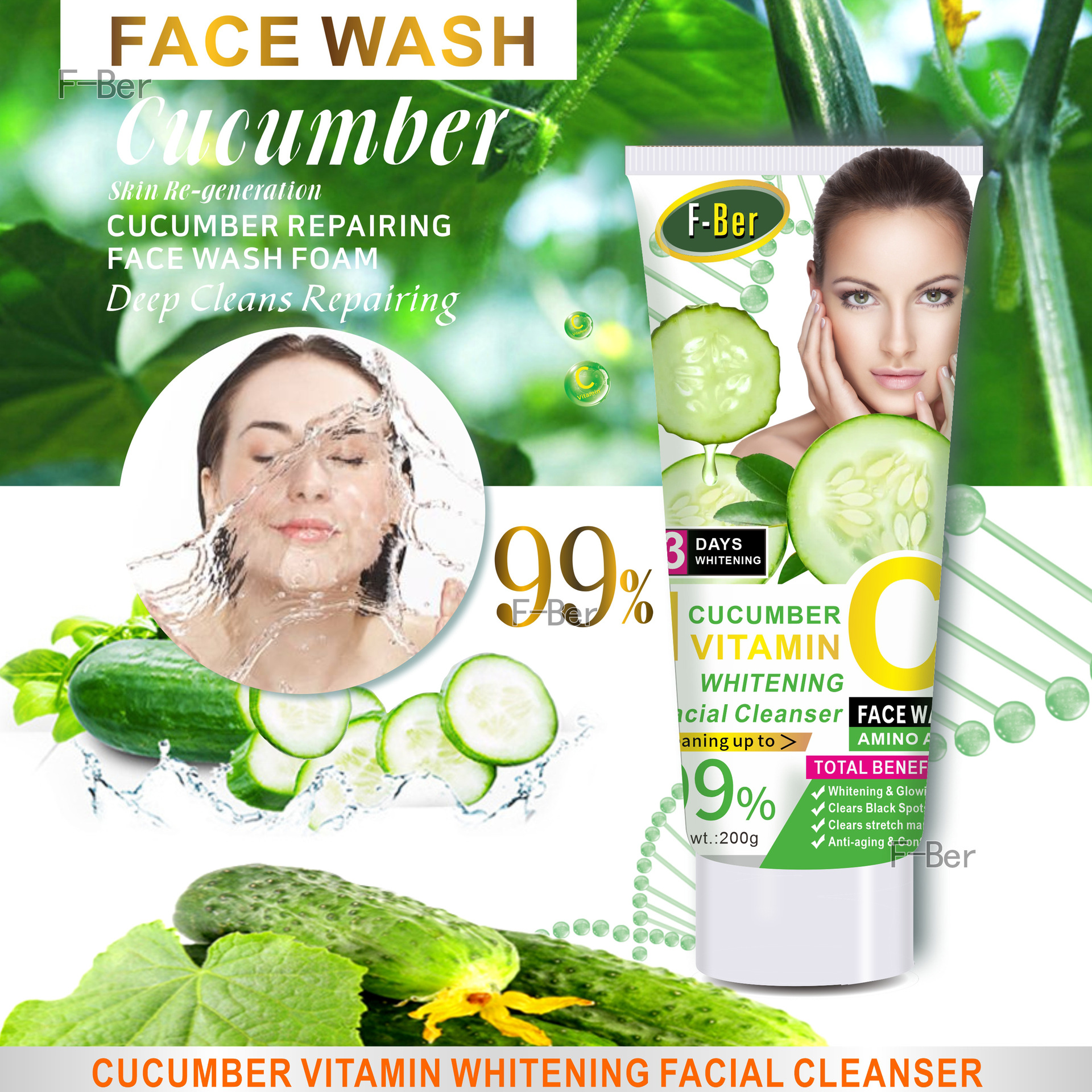 Cross-border trade gentle facial Cleanser, soap-based facial cleanser, rice and cucumber foam, amino acid mousse, deep cleansing details Picture