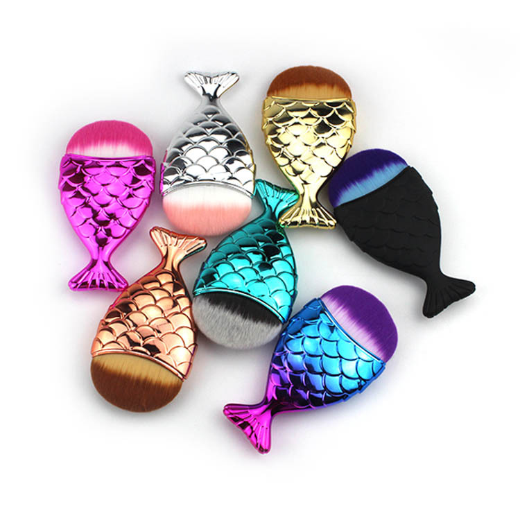 Single fishtail makeup brush, soft bristle foundation brush, mermaid brush, beauty tools wholesale, setting makeup, cross-border hot sales full figure