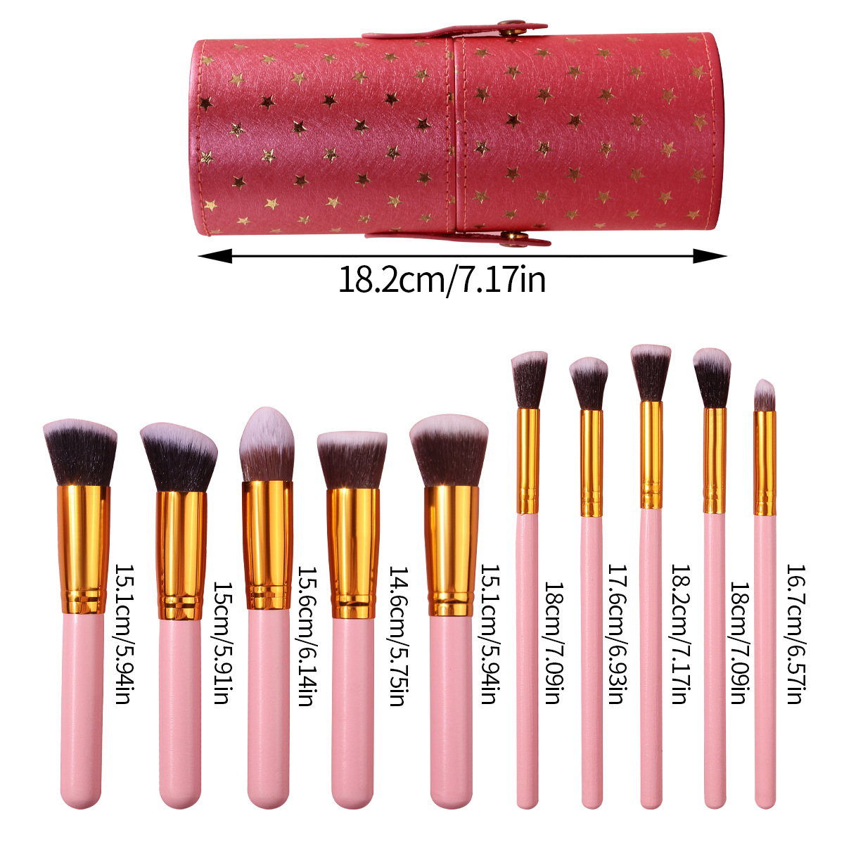 Cross-border stock of 10 cosmetic brushes in barrels, complete set of blush brushes, eyeshadow brushes, soft bristles, portable beauty tools for beginners Application Scenario