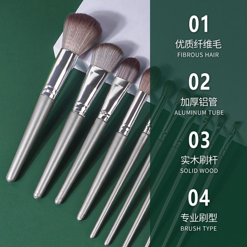 Original 14-piece first Encounter makeup brush set, silver makeup cover brush, fan-shaped highlight brush, facial blush beauty tool Specification drawing