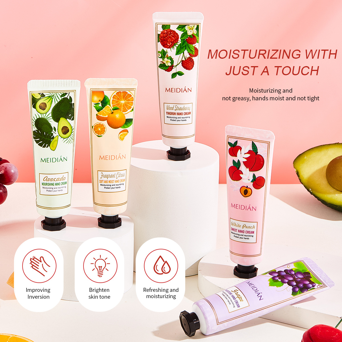 MEIDIAN Cross-border exclusive fruit fragrance hand cream bag set, 5-tube hand cream set for cross-border wholesale details Picture