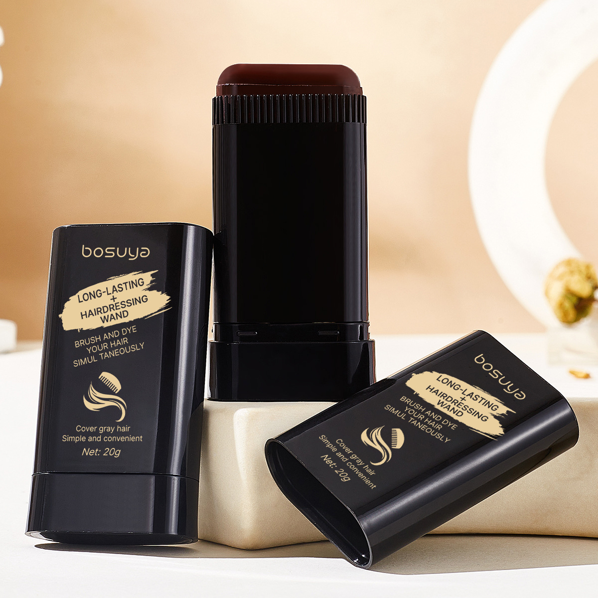 Cross-border exclusive Bosuya Hair Care stick, a quick cover-up for white hair, natural coloring, long-lasting comb hair cream Specification drawing
