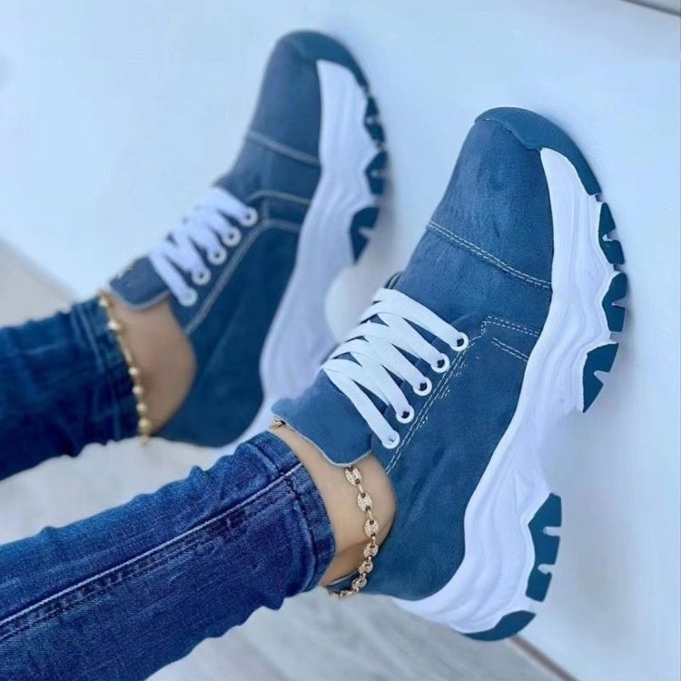 New cross-border thick-soled, color-blocking, striped canvas shoes for women's trade, large-sized, low-top casual single shoes and sports shoes in 2024 details Picture
