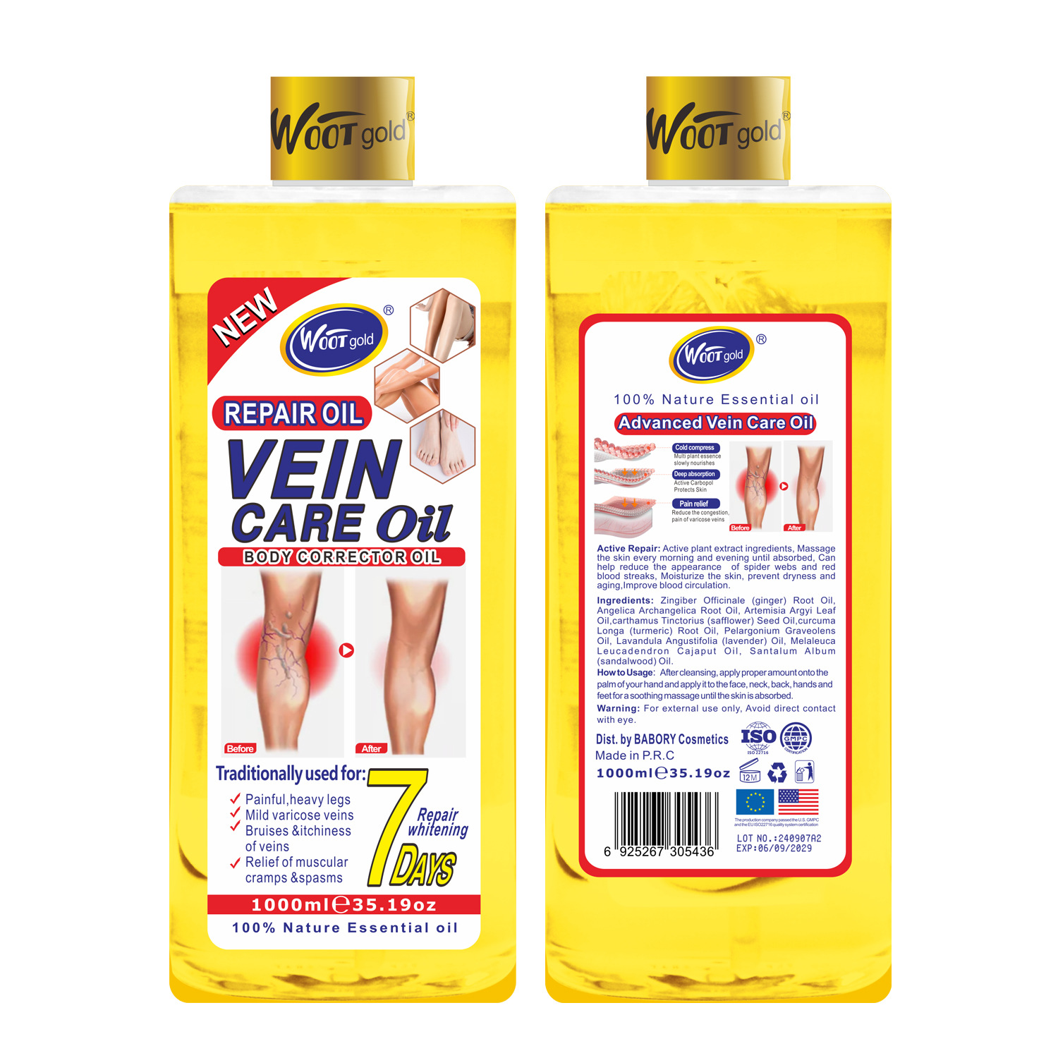 Cross-border Foreign Trade WOOTgold Vein Relaxation Essential Oil Earthworm Leg Relaxation and Leg Massage Oil 1000 Item Picture