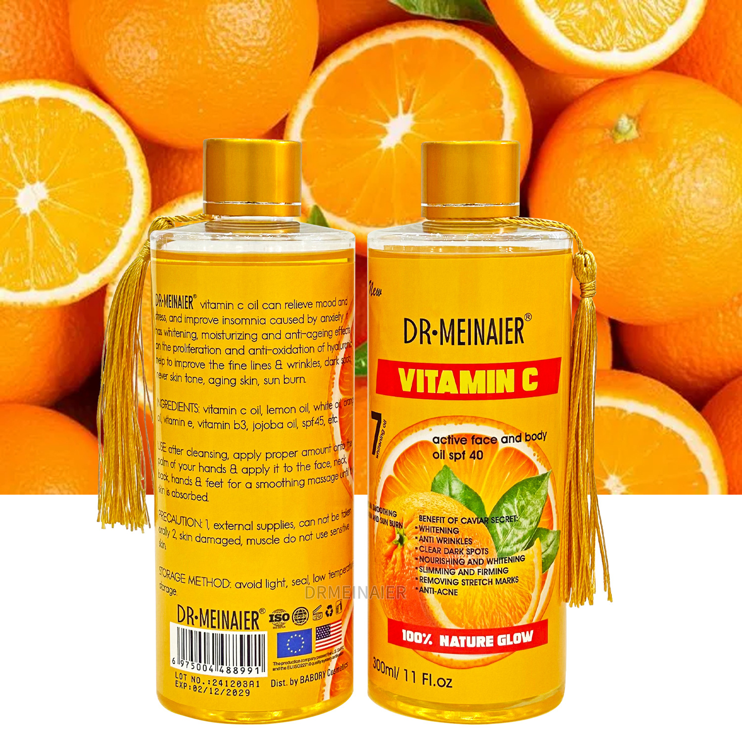 Cross-border Organic turmeric &VC Massage Oil 300ml Facial and Body SPA Moisturizing Massage Oil wholesale for export Specification drawing
