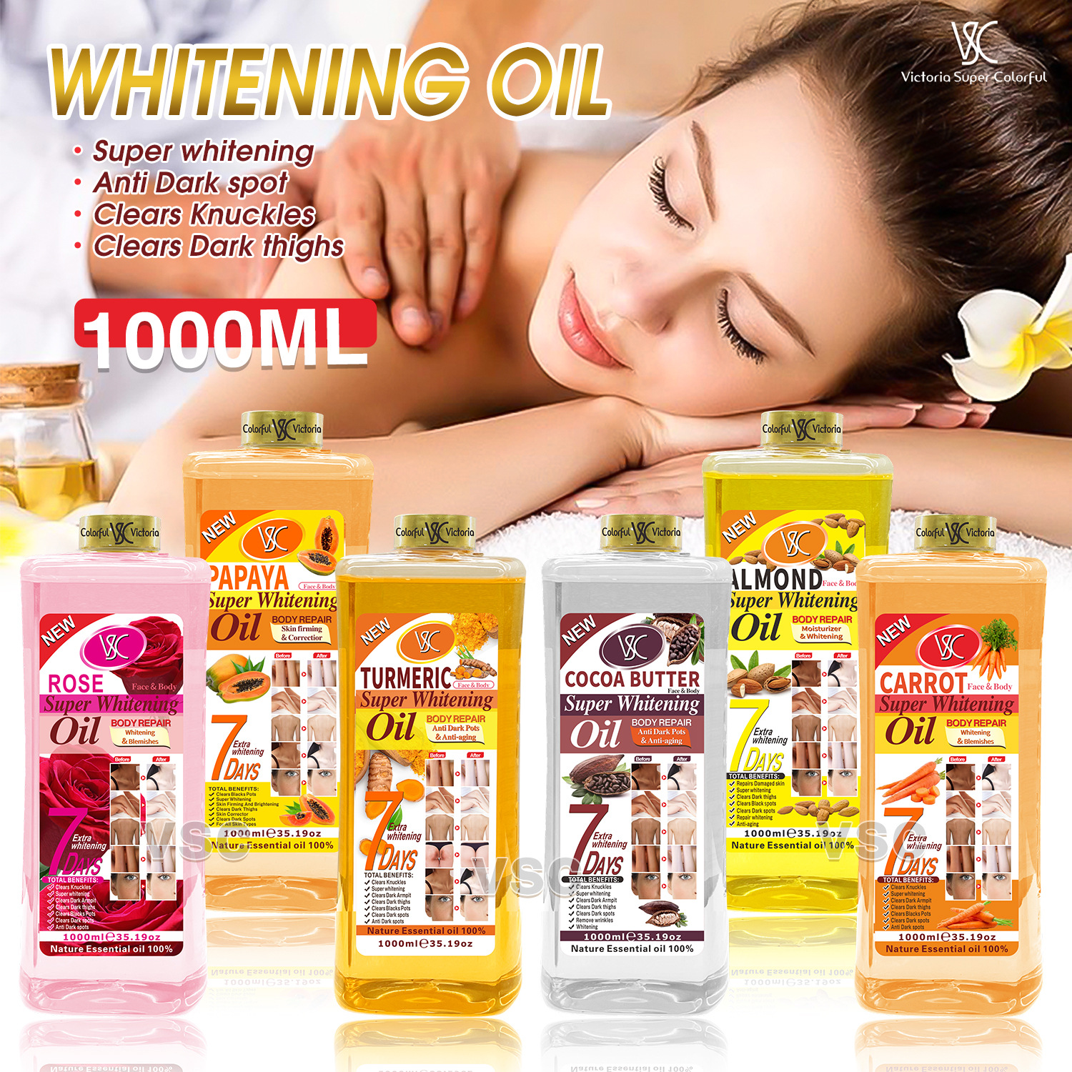 Cross-border bestseller Turmeric Oil 1000ml Moisturizing, brightening and darkening the face Turmeric essential oil body care massage oil full figure