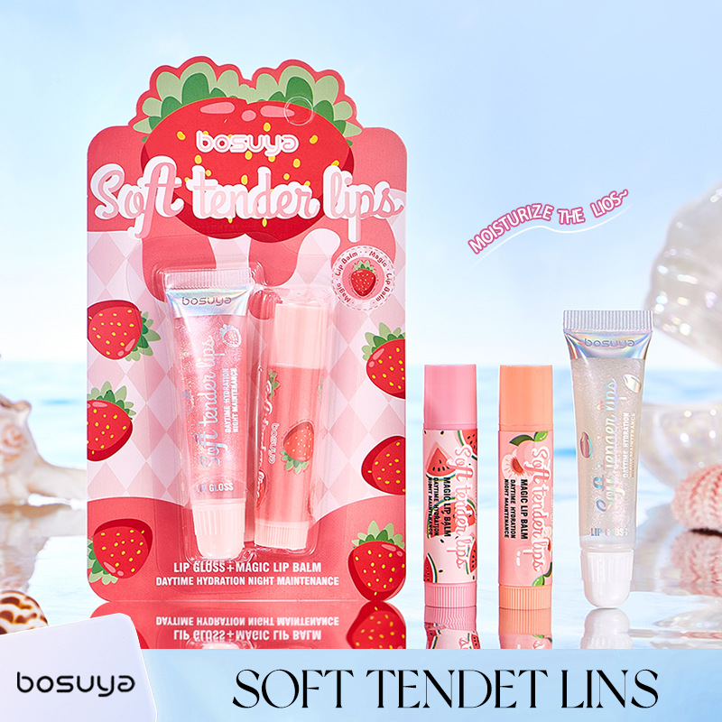 Wholesale of BOSUYA Thermochromic Lip Balm + Pearlescent Lip Oil 2-tube set and fruit lip balm set exclusively for cross-border supply full figure