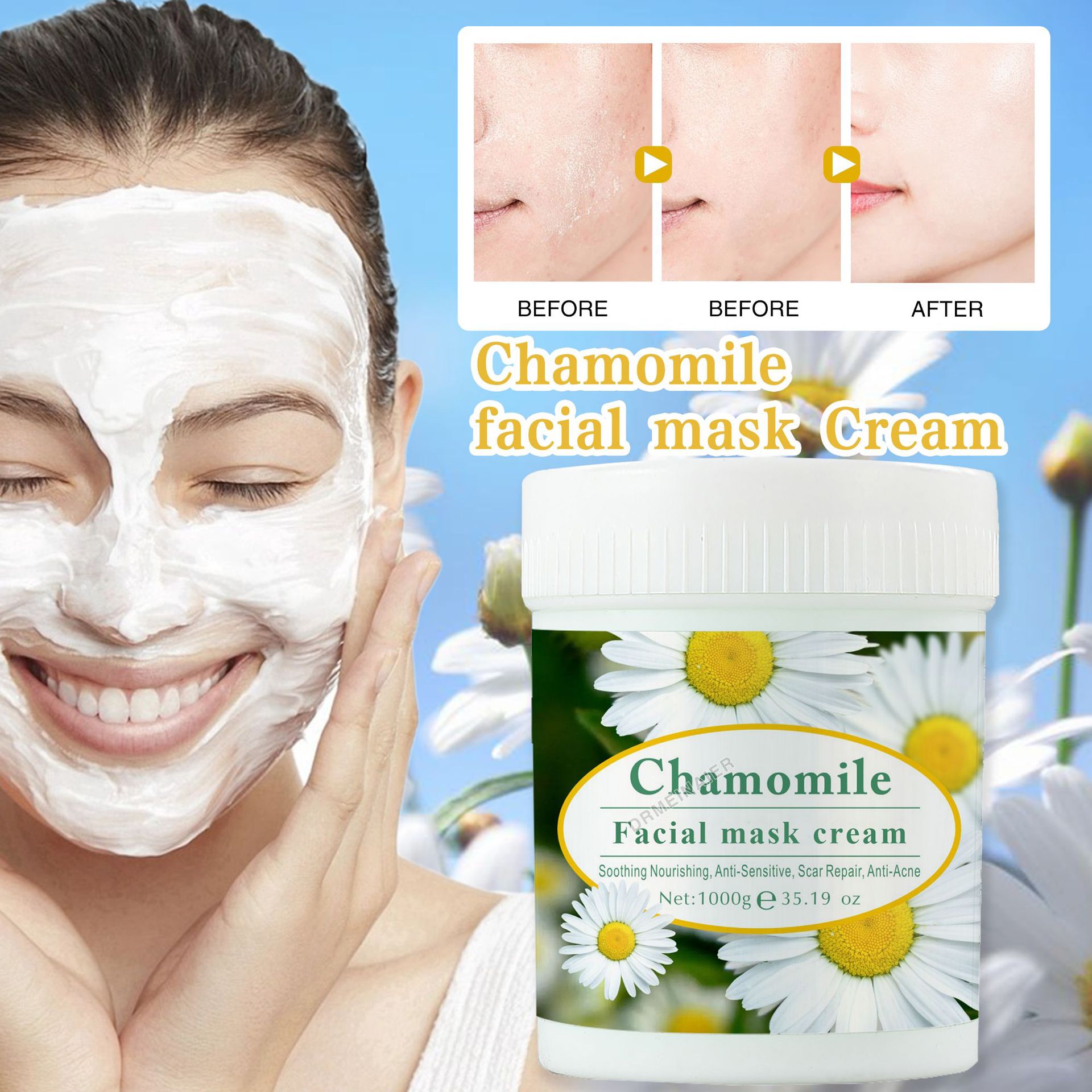 Wholesale and export of cross-border chamomile brightening mask, paste, oil control, moisturizing, hydrating and moisturizing mask paste details Picture