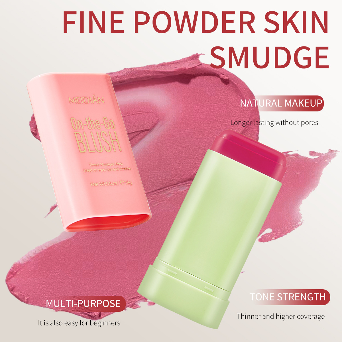 【 Exclusive for Foreign Trade 】 Meidian Blush Stick: Natural Nude Makeup, Contouring, Brightening and Radiant Blush Wholesale 19g Application Scenario