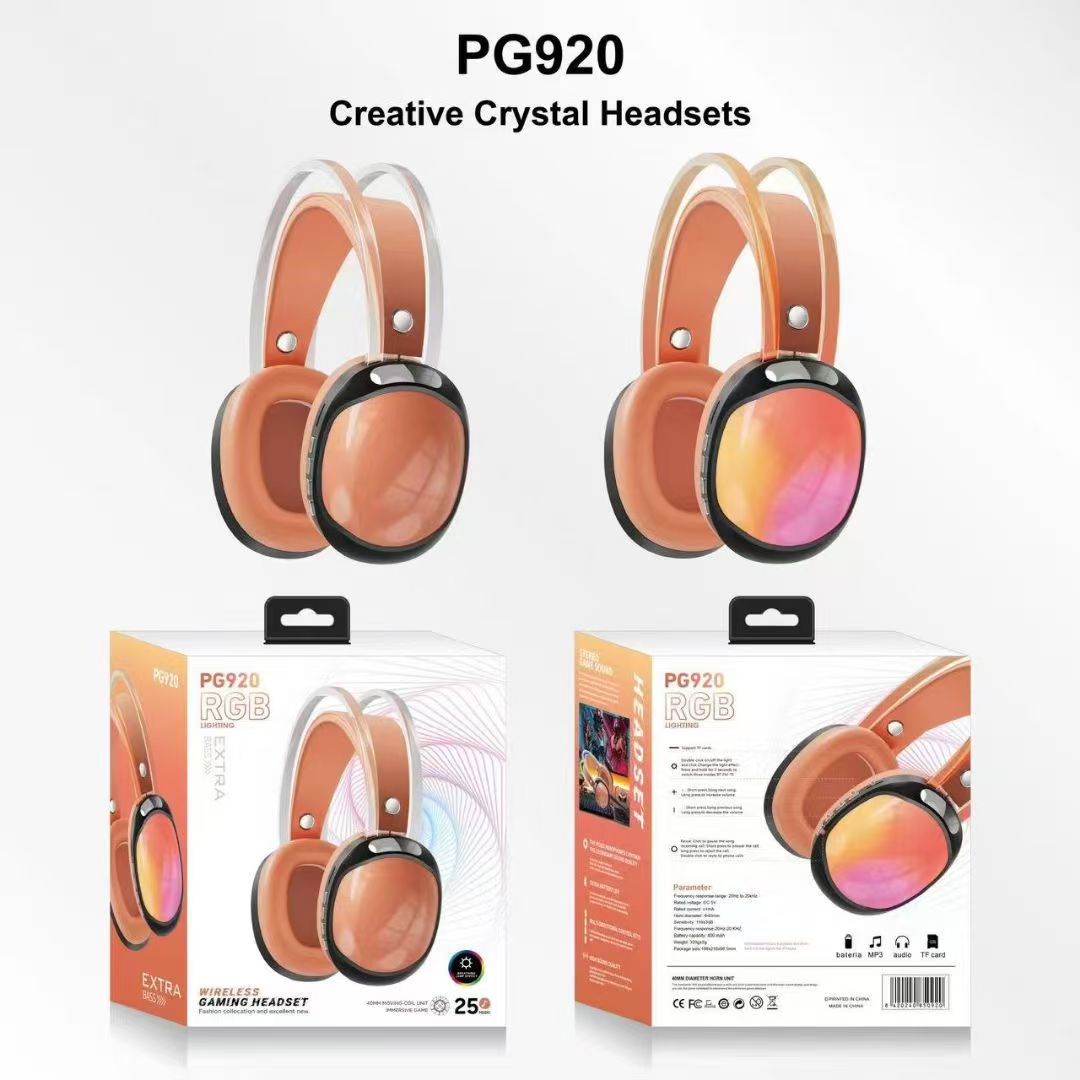 跨境外贸热卖新品PG920无线头戴RGB蓝牙 5.0手机音乐运动发光耳机 橙色